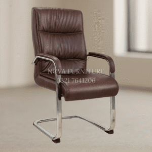 Max Visitor chair in brown leather with metal frame by nova furniture lahore