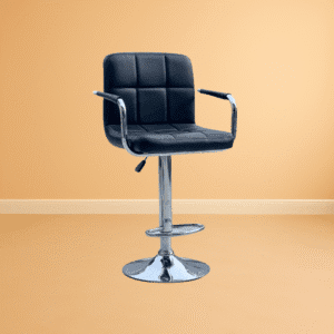 Faxu leather Bar stool in black color and steel base with cushioning seat and armrest