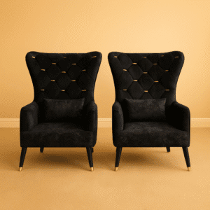 Lounge Black Textured colored velvet sofa chair with Wooden legs