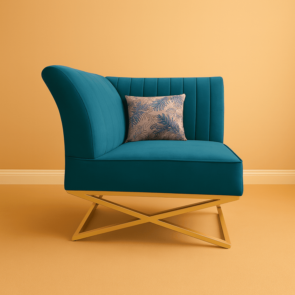 Elegance Sofa Chair - Pair 2 Elegance Teal colored metal frame velvet sofa chair with golden legs