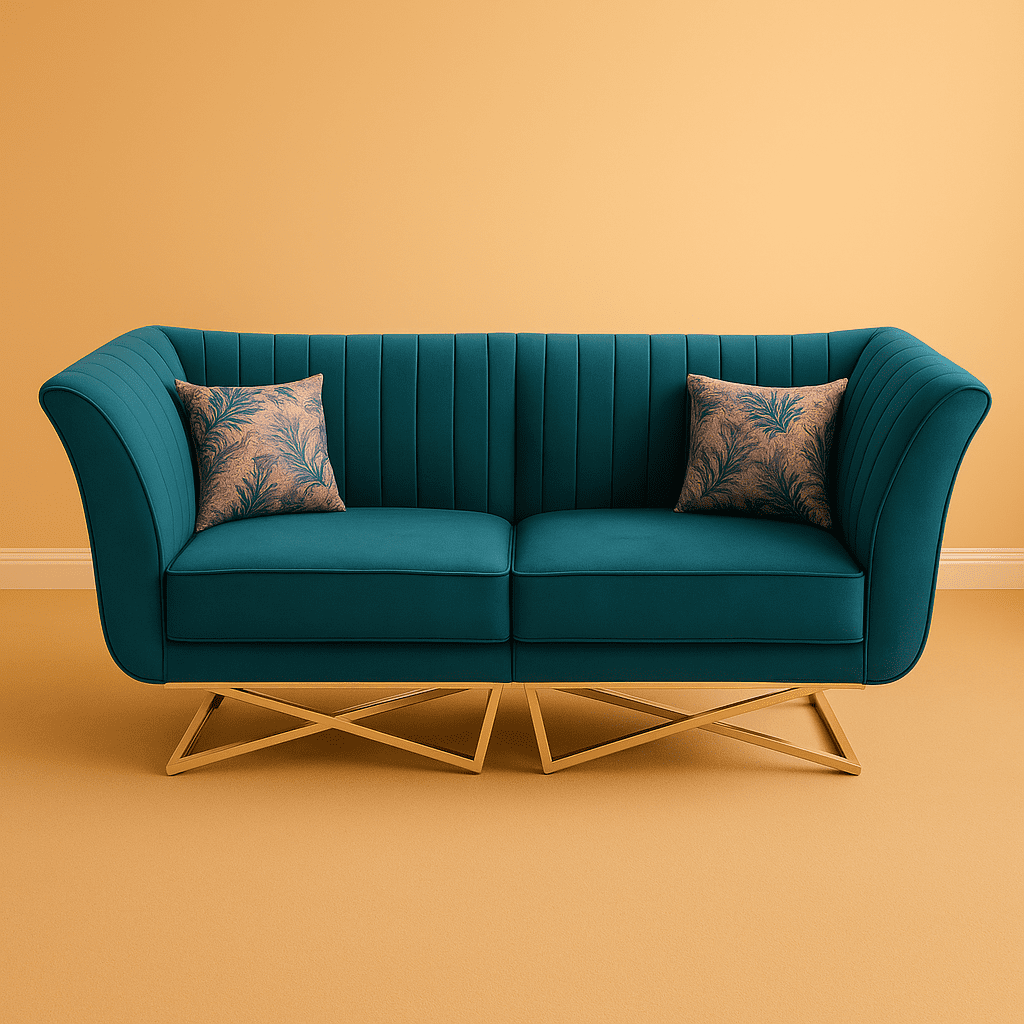 Elegance Sofa Chair - Pair 1 Elegance Teal colored metal frame velvet sofa chair with golden legs
