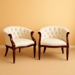 Majestique Off White colored velvet sofa chair in sheesham wooden structure