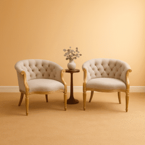 Majestique Off White colored velvet sofa chair in sheesham wooden structure