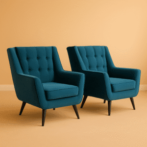 Teal colored velvet sofa chair with Wooden legs