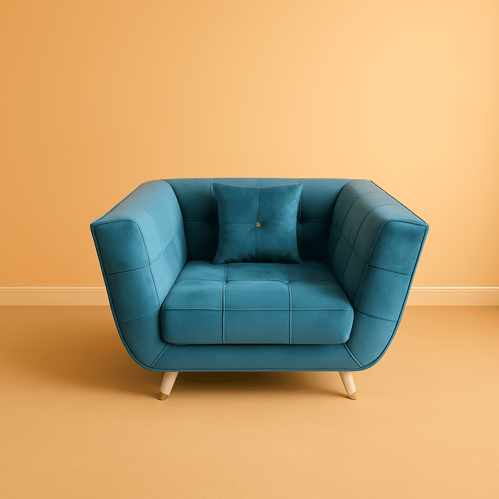 Cube Sofa Chair - Pair 2 Cube Teal colored velvet sofa chair with Wooden legs