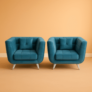 Cube Teal colored velvet sofa chair with Wooden legs
