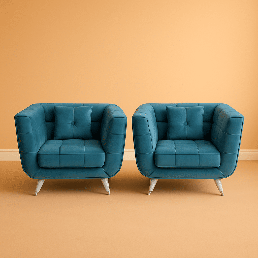 Cube Sofa Chair - Pair 1 Cube Teal colored velvet sofa chair with Wooden legs