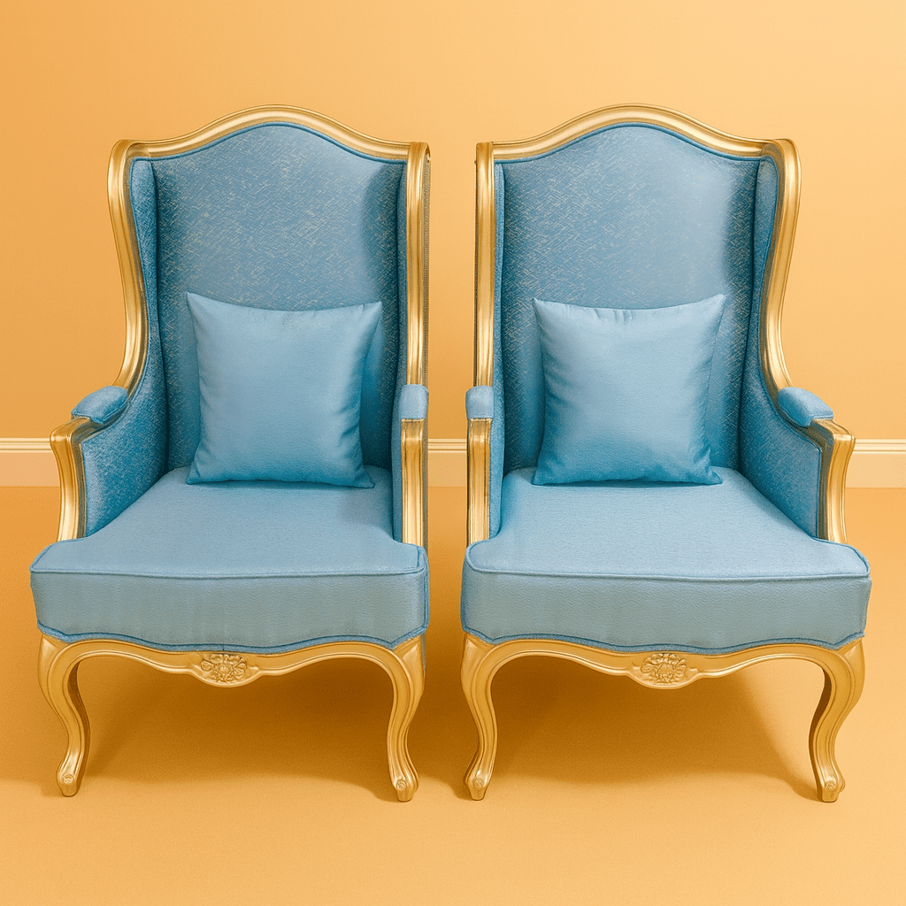 Finch Sofa Chair - Pair 1 Pair of sheesham wooden sofa chair with textured blue velvet deco painted