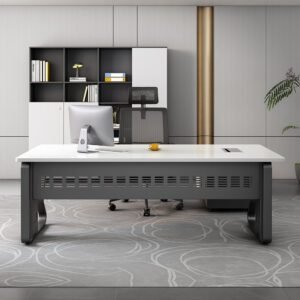 Beetle Executive Office Table in white color with metal frame