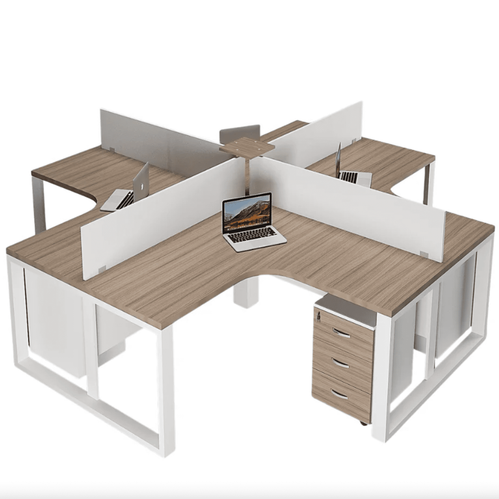 Atlas 3-Person Workstation 1 4 person workstation with storage in white powder coated frame and separator