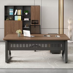Beetle Executive Office Table in brown color with metal frame