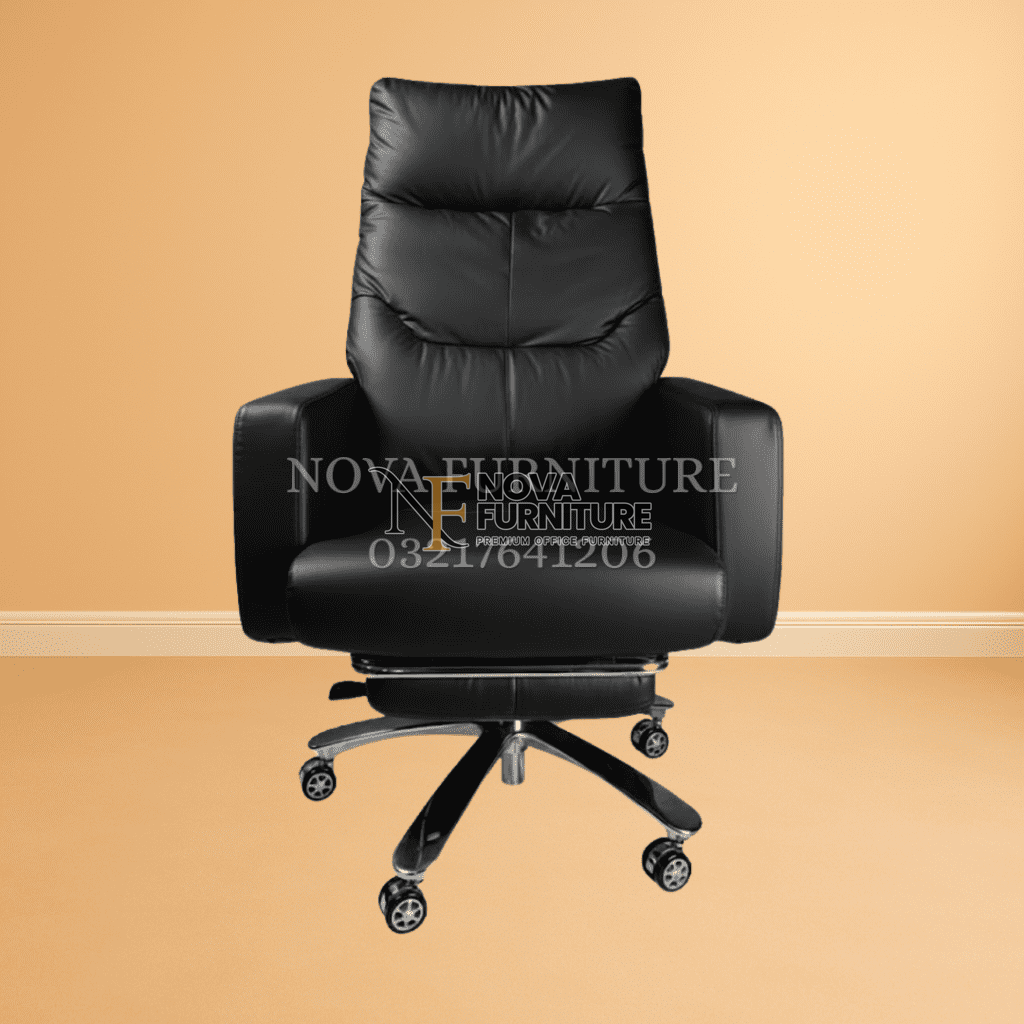 Executive Office Chairs 1 Luna black faux leather office boss chair with recliner and footrest feature in revolving edition