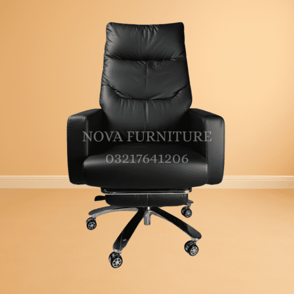 Executive Office Chairs 11 Luna black faux leather office boss chair with recliner and footrest feature in revolving edition