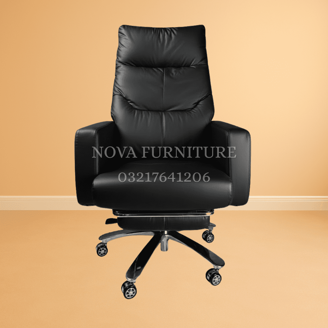 Luna B 1 Luna black faux leather office boss chair with recliner and footrest feature in revolving edition