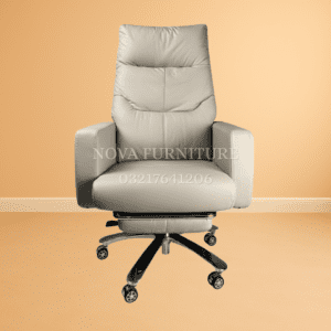 Luna Grey faux leather office boss chair with recliner and footrest feature in revolving edition