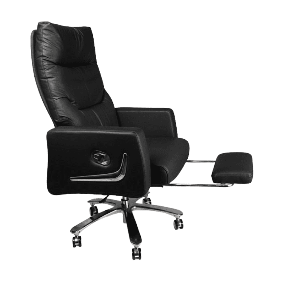 Luna B 2 Luna black faux leather office boss chair with recliner and footrest feature in revolving edition