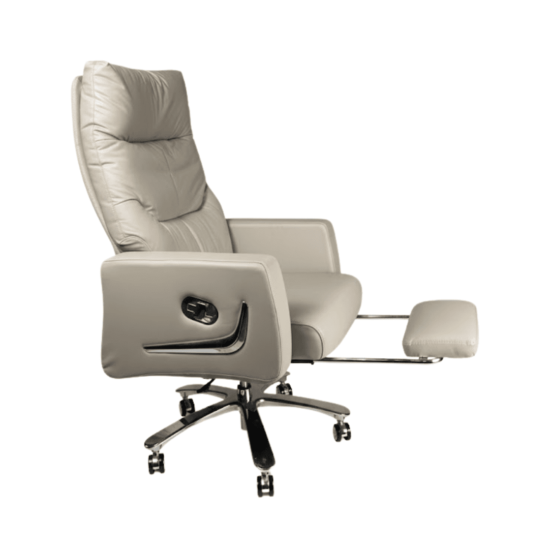 Luna OW 2 Luna Grey faux leather office boss chair with recliner and footrest feature in revolving edition