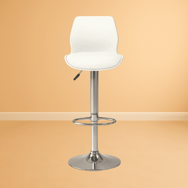 Cue white bar stool with steel base