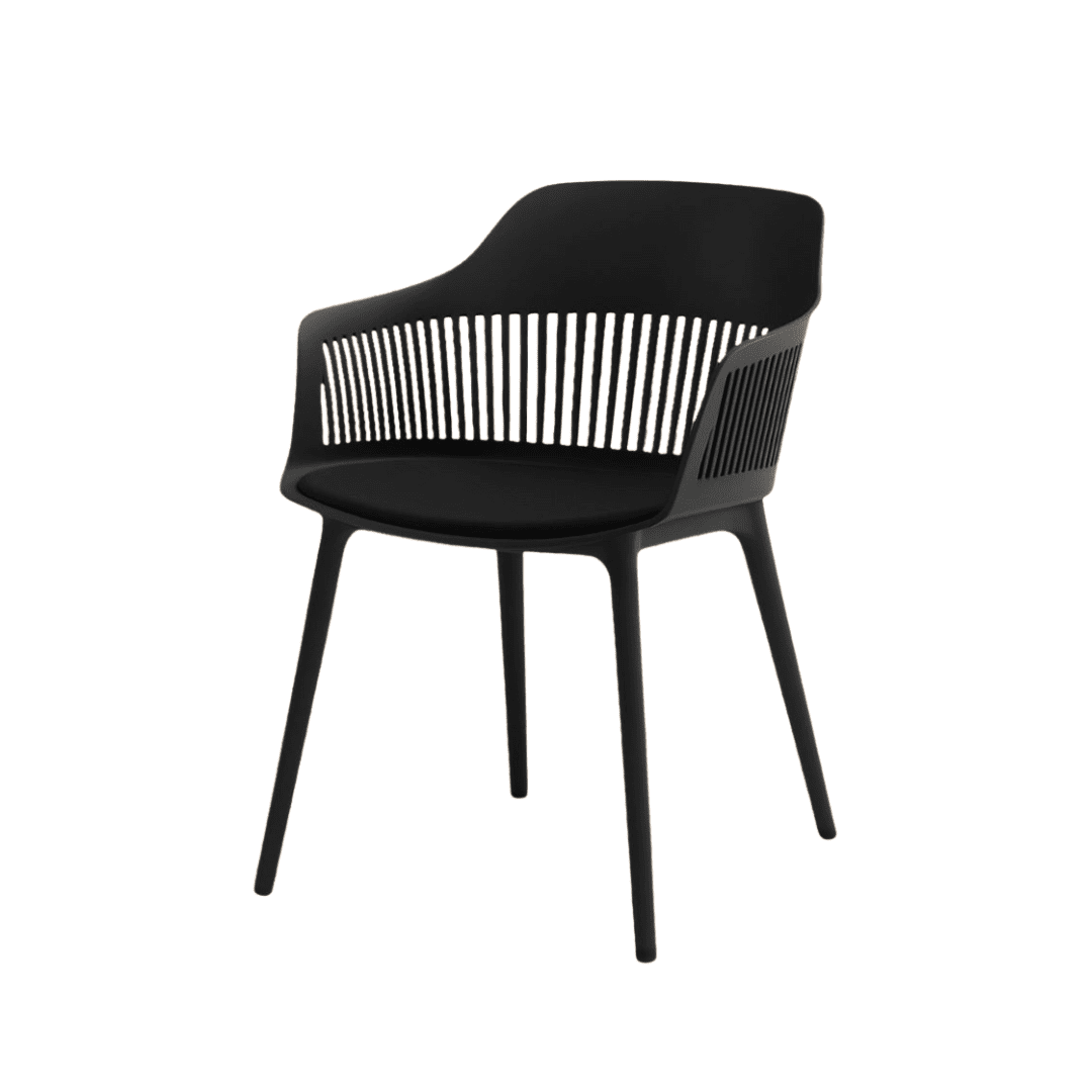 Jade 1 Jade black cafe chair with cushion sitting