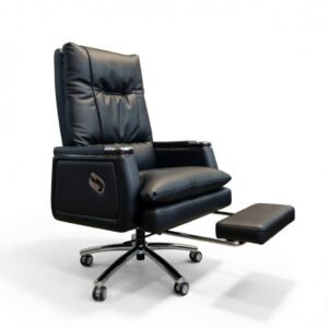 Black reclining office chair with footrest